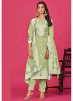 Pure Organza Green Casual Wear Jacquard Work Straight Suit